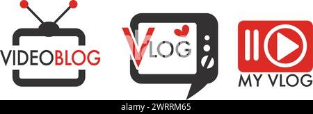 Video-Blog, meine Vlog-Schaltflächen, Symbole oder Logotypen Stock Vektor