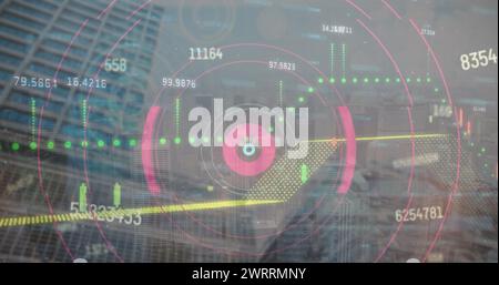Bild der Verarbeitung finanzieller Daten über dem Stadtbild Stockfoto