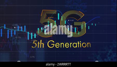 Bild des 5g-Textes der 5. Generation über Statistiken und Datenverarbeitung Stockfoto