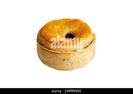 Das Backwaren-Produkt eines Steaktortes auf weißem Hintergrund Stockfoto