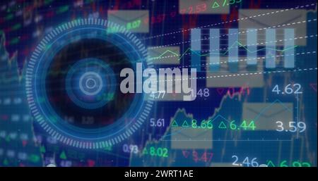 Bild der Datenverarbeitung auf blauem Hintergrund Stockfoto