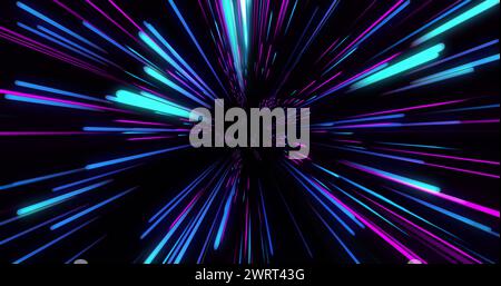 Bild von blauen und violetten Neonlichtern über schwarzem Hintergrund Stockfoto