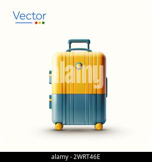 3D Koffer oder Gepäck, Palme oder Kokosnussbaum, Kartenmarkierung, Nadelsymbol, Strandhut, Rettungsring, Sonnenbrille. Bannerkonzept für Reisen, Sommer, Urlaub, Resort, Buchung, Strand. 3D-Vektordarstellung. Vektordarstellung Stock Vektor