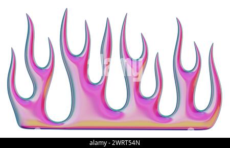 3D-Flamme. Trendiges Y2K-Element. Rosafarbene, bunte Form mit leuchtendem Farbverlauf. 3D-Rendering. Isolierte Abbildung. Stockfoto