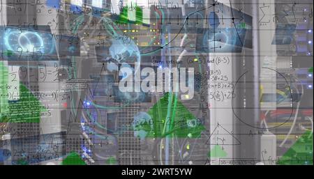 Abbildung der mathematischen Gleichungen und der Datenverarbeitung im Serverraum Stockfoto