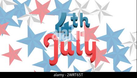 Bild vom Text vom 4. juli über roten, weißen und blauen Sternen auf weißem Hintergrund Stockfoto
