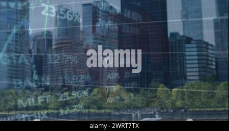 Bild von Finanzgraphen und Daten über das Stadtbild Stockfoto