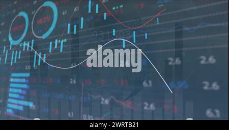 Abbildung von Diagrammen über der Datenverarbeitung auf schwarzem Hintergrund Stockfoto