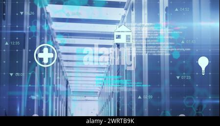 Bild der Datenverarbeitung über Computerserver Stockfoto