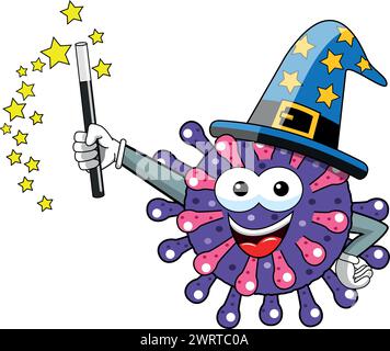 Cartoon Maskottchen Charakter Virus oder Bakterium Zauberer isolierte Vektor Illustration Stock Vektor