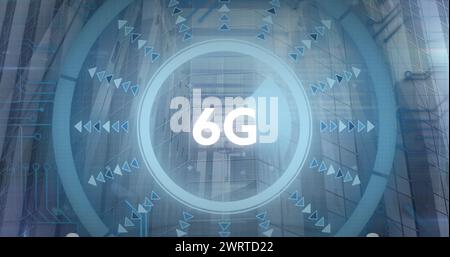 Bild: 6g-Text, Datenverarbeitung über Computerserver Stockfoto