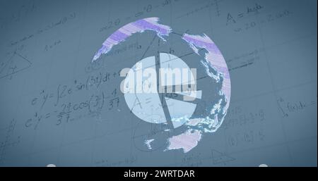 Bild von Kugel, Tortendiagramm und mathematischen Formeln auf grauem Hintergrund Stockfoto