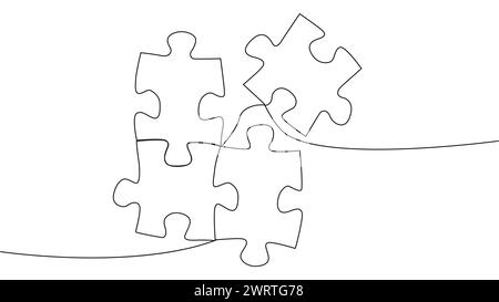 Eine Linie verbindet Puzzleteile in einer durchgehenden Linie. Puzzle-Element Stock Vektor