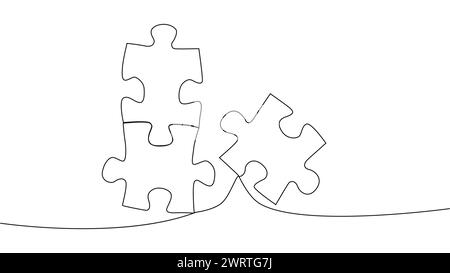 Eine Linie verbindet Puzzleteile in einer durchgehenden Linie. Puzzle-Element Stock Vektor