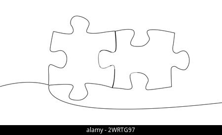 Eine Linie verbindet Puzzleteile in einer durchgehenden Linie. Puzzle-Element Stock Vektor