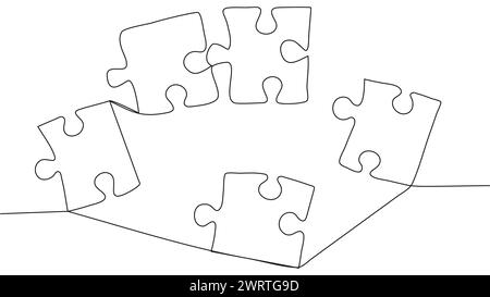 Eine Linie verbindet Puzzleteile in einer durchgehenden Linie. Puzzle-Element Stock Vektor