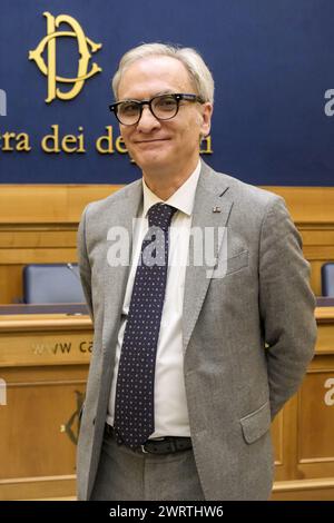 Roma, Italien. März 2024. Francesco Gallo SCN durante la conferenza stampa per la Firma dellÕaccordo elettorale LIBERTË tra Sud Chiama Nord e ex italexit tenutasi presso la Camera dei Deputati a Roma, Gioved“ 14 Marzo 2024 (Foto Mauro Scrobogna/LaPresse) Francesco Gallo SCN während der Pressekonferenz zur Unterzeichnung der Allianz FREIHEIT zwischen Sud Chiama Nord und dem ehemaligen italexit in der Abgeordnetenkammer in Rom, Donnerstag, den 14. März 2024 (Foto: Mauro Scrobogna/LaPresse) Credit: LaPresse/Alamy Live News Stockfoto