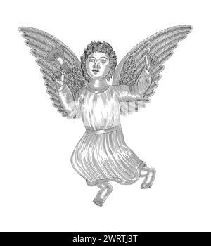 Cupid Engel mit Megaphon, Vintage Gravur Zeichnung Stil Illustration Stock Vektor