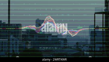 Bild der Verarbeitung finanzieller Daten über dem Stadtbild Stockfoto
