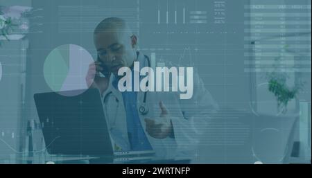 Bild der Datenverarbeitung über birassischen Arzt Stockfoto