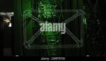 Abbildung: Verbindungen mit Symbolen und Datenverarbeitung über Computerserver Stockfoto