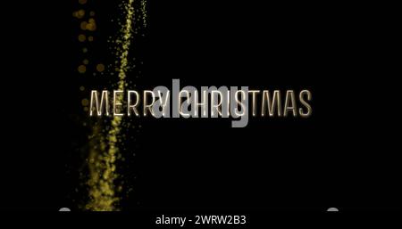 Bild von Merry christmas Text und Lichtspur auf schwarzem Hintergrund Stockfoto