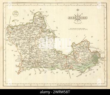 Antike Grafschaft Karte von Berkshire von JOHN CARY. Ursprüngliche Farbe der Umrandung 1793 Stockfoto