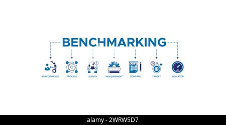 Benchmarking-Banner Web-Symbol-Vektor-Illustration Konzept für die Idee der Geschäftsentwicklung und -Verbesserung Stock Vektor