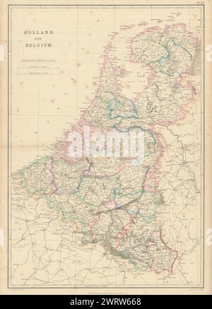 Holland und Belgien von Joseph Wilson Lowry. Niederlande 1860 alte antike Karte Stockfoto