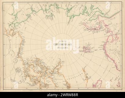 Nördliche Circumpolare Regionen. Nordpol Arktis von Edward Weller 1860 alte Karte Stockfoto