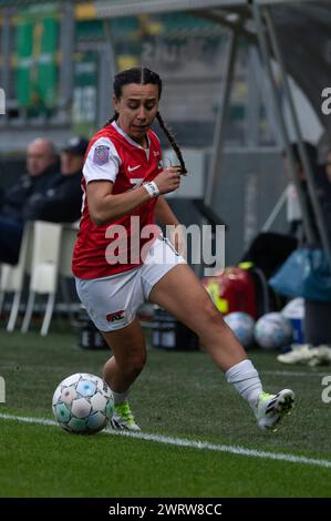 Sittard, Niederlande. März 2024. Sittard, Niederlande, 9. März 2024: Romaissa Boukakar (18 AZ) im Azerion Vrouwen Eredivisie Spiel zwischen Fortuna Sittard und AZ Alkmaar im Fortuna Sittard Stadion (Martin Pitsch/SPP) Credit: SPP Sport Press Photo. /Alamy Live News Stockfoto