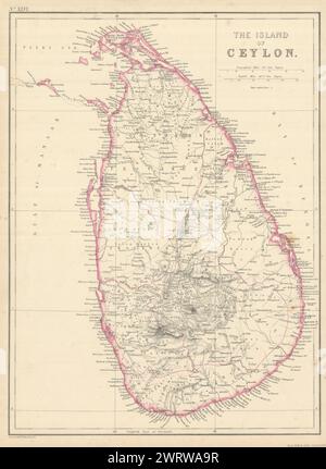 Die Insel Ceylon von Edward Weller. Sri Lanka 1860 alte antike Karte Stockfoto