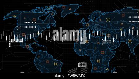 Bild der Verarbeitung von Finanzdaten auf der Weltkarte Stockfoto