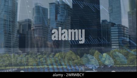 Bild von Finanzgraphen und Daten über das Stadtbild Stockfoto