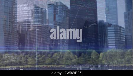 Bild von Finanzgraphen und Daten über das Stadtbild Stockfoto