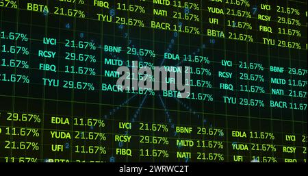 Dieses Bild fliegt durch ein Datenraster und zeigt, wie es verarbeitet wird Stockfoto