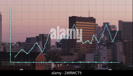 Bild der Verarbeitung finanzieller Daten über dem Stadtbild Stockfoto