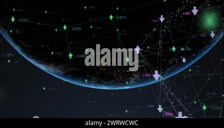 Bild der Datenverarbeitung des Netzwerks von Verbindungen über den Globus Stockfoto