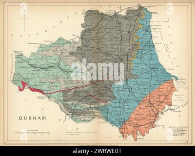 COUNTY DURHAM geologische Karte. STANFORD 1904 alte alte alte Oldtimer-Karte Stockfoto