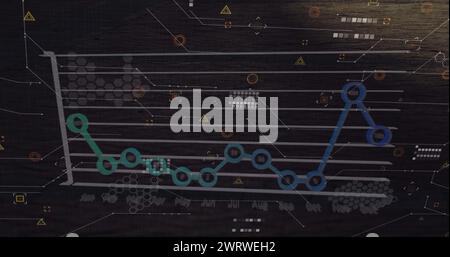 Abbildung des Netzwerks von Verbindungen mit Symbolen über der Datenverarbeitung Stockfoto