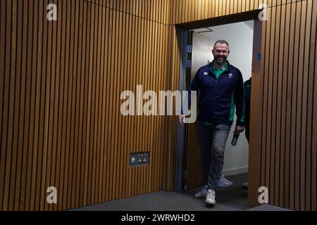 Andy Farrell, Cheftrainer von Irland, vor einer Pressekonferenz im Aviva Stadium in Dublin. Bilddatum: Donnerstag, 14. März 2024. Stockfoto