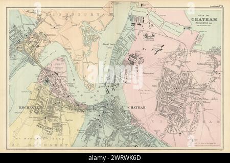 CHATHAM Rochester Strood Frinsbury Brompton Stadtplan GW BACON 1898 Karte Stockfoto