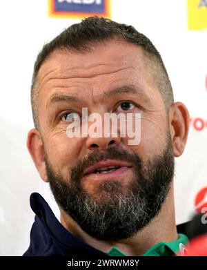 Andy Farrell, Cheftrainer von Irland, während einer Pressekonferenz im Aviva Stadium in Dublin. Bilddatum: Donnerstag, 14. März 2024. Stockfoto