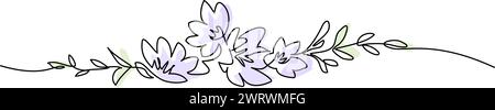 Blumendekoration, Reihenrand. Durchgehende einzeilige Zeichnung. Stock Vektor