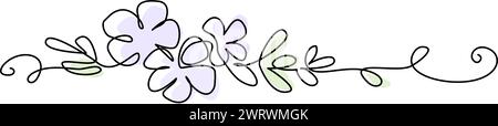 Blumendekoration, Reihenrand. Durchgehende einzeilige Zeichnung. Stock Vektor