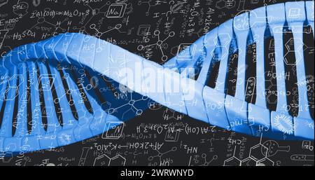 Bild des dna-Strangs über der Datenverarbeitung Stockfoto