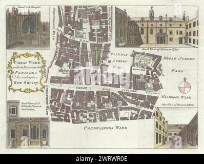 Billige Station. City of London. Cheapside Geflügel Gresham St. BOWEN c1772 alte Karte Stockfoto