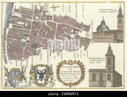 Walbrook & Dowgate Wards. Stadt London Themse & Cannon St. Karte BOWEN c1772 Stockfoto