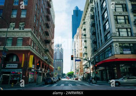 Los Angeles, Kalifornien, USA - 2. märz 2024 Straße in der Innenstadt. Hochwertige Fotos Stockfoto