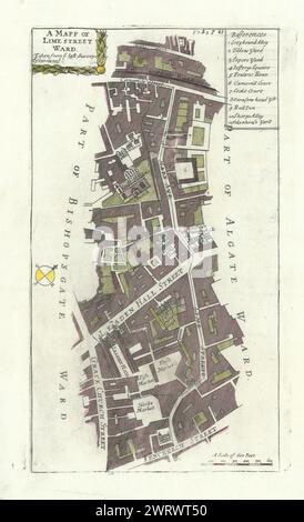 "Lime Street Station". Leadenhall/Gracechurch St. City/London. STOW/STRYPE 1720 Karte Stockfoto